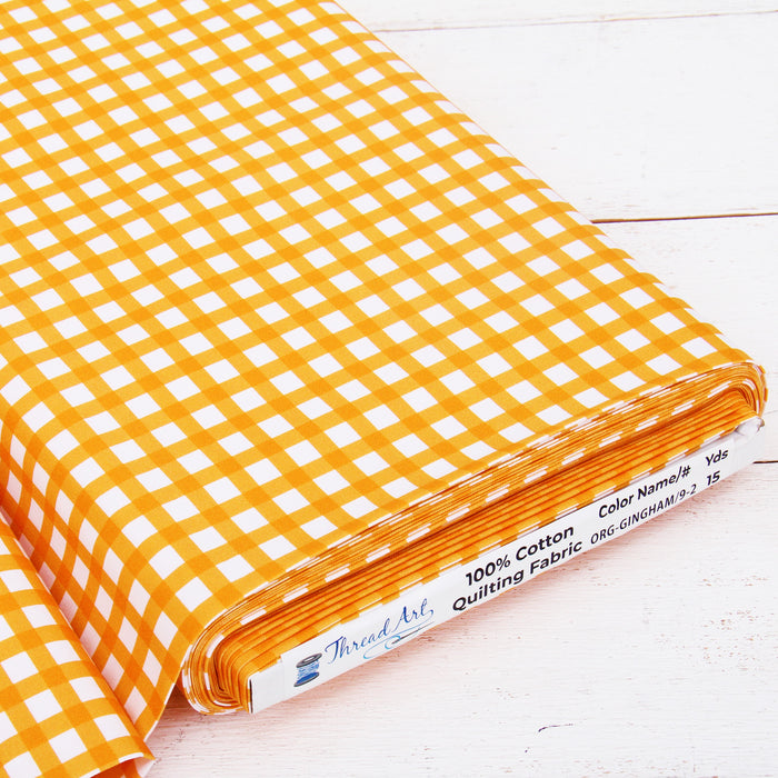 Premium Cotton Quilting Fabric Sold By The Yard - Spring Picnic Collection - Gingham Orange - Threadart.com