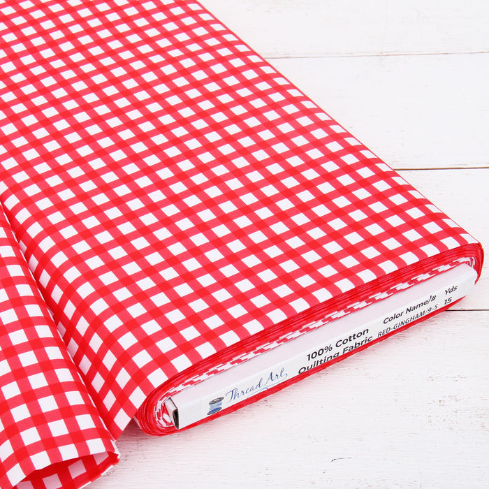 Premium Cotton Quilting Fabric Sold By The Yard - Spring Picnic Collection - Gingham Red - Threadart.com