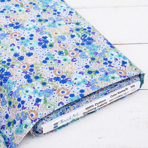 Premium Cotton Quilting Fabric Sold By The Yard - Spring Picnic Collection - Patterned Floral Royal - Threadart.com