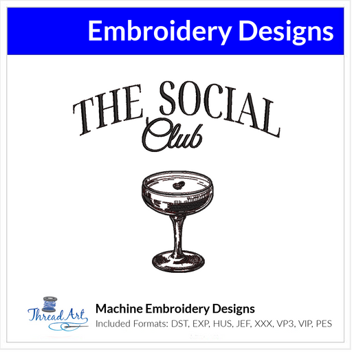 Expresso Martini Social Club Sketch Embroidery Design Instant Download - 3 Sizes - 8 Formats - ThreadArt - Threadart.com