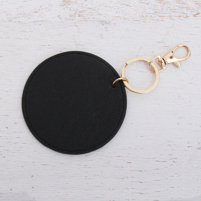 Personalized Circle Keychain Bag Pendant - Pink, Ivory, or Black - Threadart.com