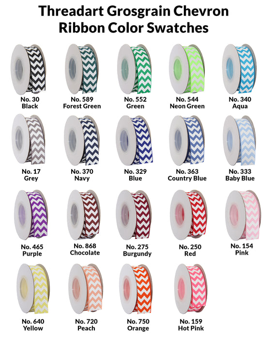 Chevron Striped Grosgrain Ribbon Set - 19 Colors - 1 1/2" Wide x 5 Yard Rolls - Threadart.com