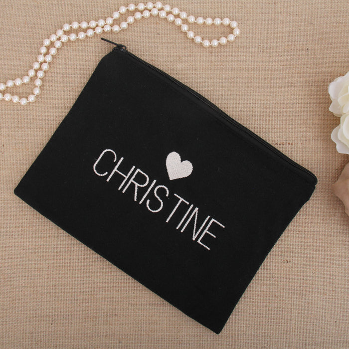 Personalized Heart Pouches With Embroidered Name or Word