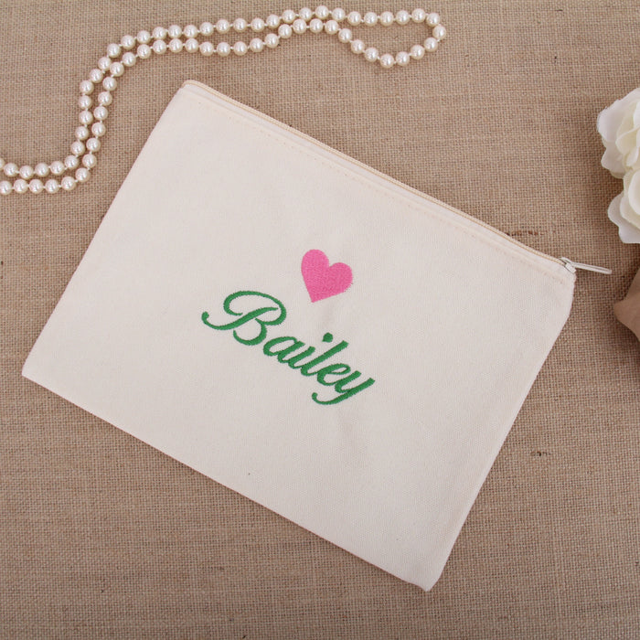 Personalized Heart Pouches With Embroidered Name or Word