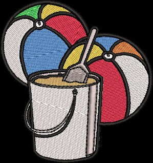 Beach Ball Sand & Bucket Embroidery Design Instant Download Fun Summwe Cute Kids - 3 Sizes - 8 Formats - ThreadArt - Threadart.com