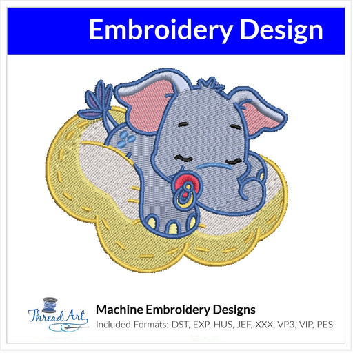 Sleepy Elephant Embroidery Design Instant Download Cute Kids Baby - 3 Sizes - 8 Formats - ThreadArt ED153 - Threadart.com