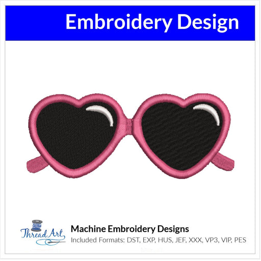 Heart Sunnies Sunglasses Embroidery Design Instant Download Cute Beach Summer - 3 Sizes - 8 Formats - Threadart.com