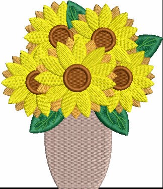 Sunflower Vase Embroidery Design Instant Download Cute Floral Vase - 3 Sizes - 8 Formats - ThreadArt - Threadart.com