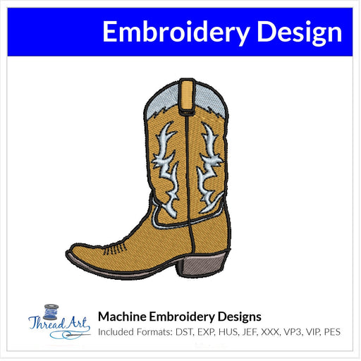 Western Boot Embroidery Design Instant Download Cute Boot in 3 Sizes - 8 Formats - ThreadArt - Threadart.com