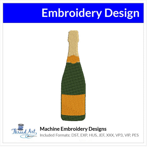 Champagne Bottle Embroidery Design Instant Download Monogram Background in 3 Sizes - 8 Formats - ThreadArt - Threadart.com