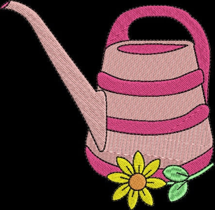 Pink Garden Can Embroidery Design Instant Download Cute Watering Can - 3 Sizes - 8 Formats - ThreadArt - Threadart.com