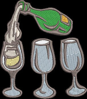 Champagne & Glasses Embroidery Design Instant Download  - 3 Sizes - 8 Formats - ThreadArt - Threadart.com