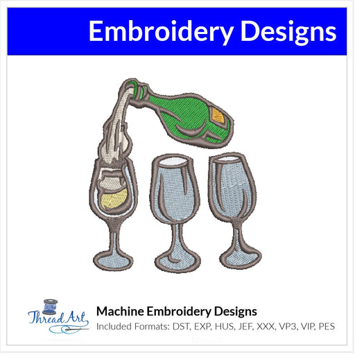 Champagne & Glasses Embroidery Design Instant Download  - 3 Sizes - 8 Formats - ThreadArt - Threadart.com