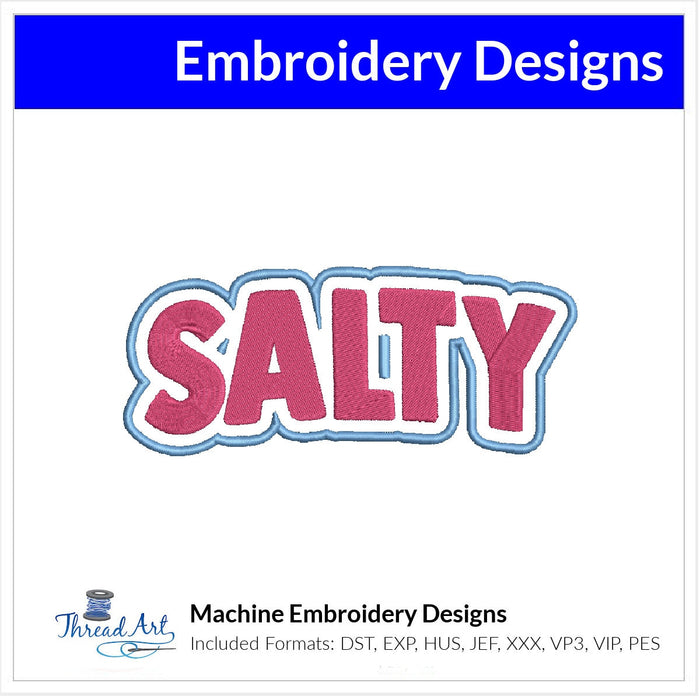 Salty Embroidery Design Cute Saying Beach Word Instant Download  - Multiple Sizes - 8 Formats - ThreadArt - Threadart.com