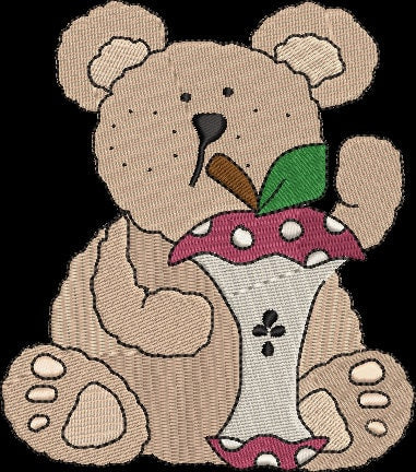 School Bear with Apple Embroidery Design Instant Download  - Multiple Sizes - 8 Formats - ThreadArt - Threadart.com