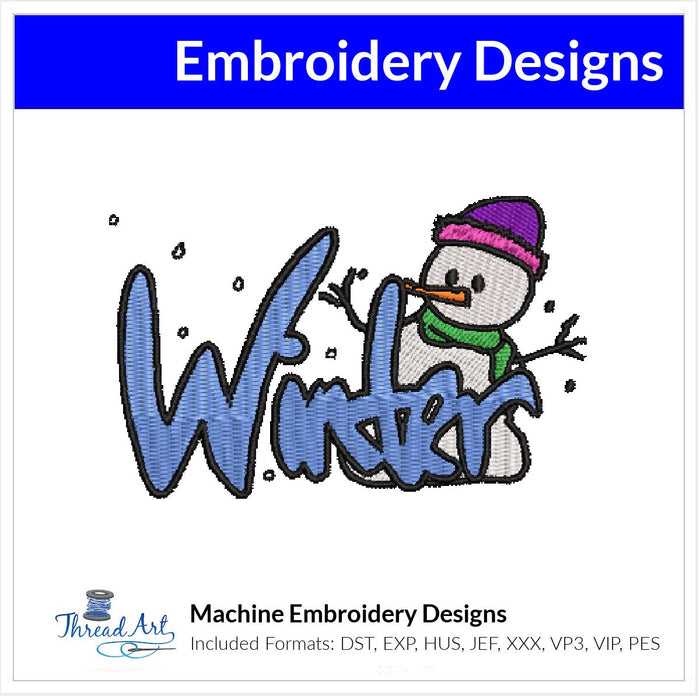 Winter Sign & Snowman Embroidery Design Instant Download  - Multiple Sizes - 8 Formats - ThreadArt - Threadart.com