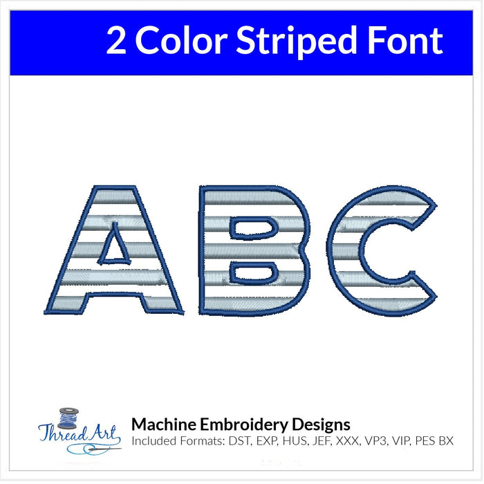 2 Color Striped Font Machine Embroidery Design Set -  Monogramming Alphabet Letters BX Font - Download 9 Formats and 3 Sizes XL - Threadart.com