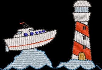 Lighthouse and Boat Embroidery Design Instant Download Cute Boat - 3 Sizes - 8 Formats - ThreadArt - Threadart.com