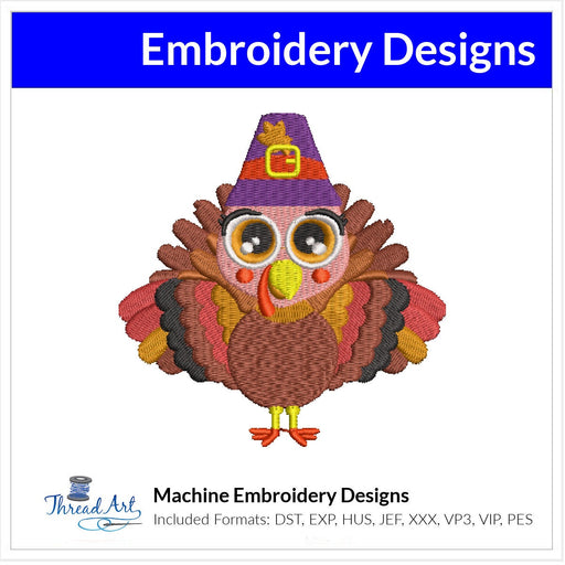 Turkey Embroidery Design Instant Download Cute Turkey Thanksgiving - 3 Sizes - 8 Formats - ThreadArt - Threadart.com