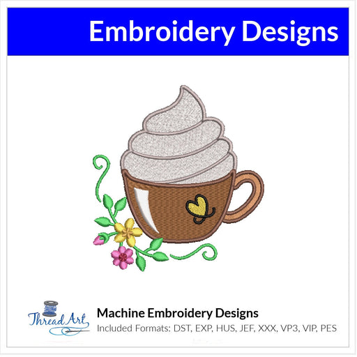 Cute Coffee Cup Embroidery Design Instant Download  - 3 Sizes - 8 Formats - ThreadArt - Threadart.com