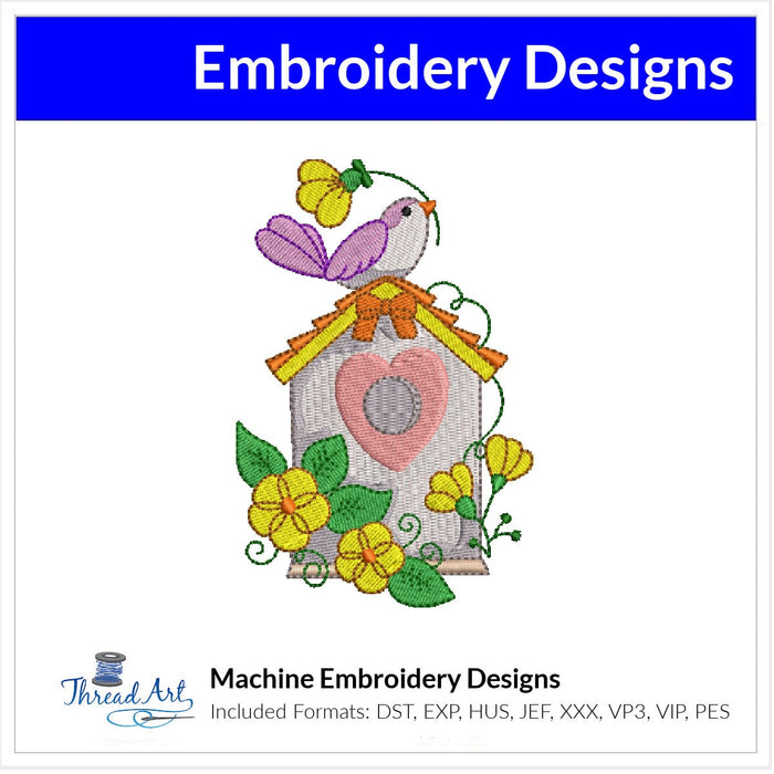 Bird on Birdhouse Spring Floral Embroidery Design Instant Download  - Multiple Sizes - 8 Formats - ThreadArt - Threadart.com