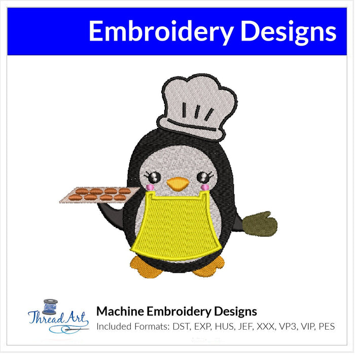 Penguin Baking Embroidery Design  Instant Download  - Multiple Sizes - 8 Formats - ThreadArt - Threadart.com