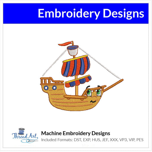 Pirate Toy Ship Embroidery Design Instant Download  - Multiple Sizes - 8 Formats - ThreadArt - Threadart.com