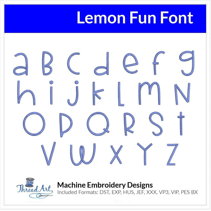 Lemon Fun Font Machine Embroidery Design Set - Alphabet Letters BX Font - Download 9 Formats and 3 Sizes - Threadart.com