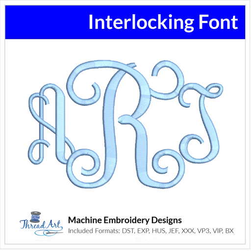 Interlocking Font Machine Embroidery Design Set -  Monogramming Alphabet Letters BX Font - Download 9 Formats and 3 Sizes - Threadart.com
