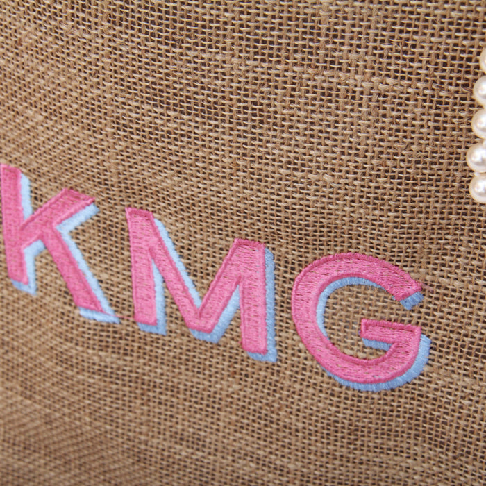 Personalized Jute Carryall Bag - Embroidered Two Color Shadow Block Monogram - Threadart.com