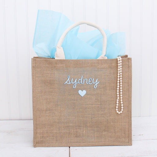 Embroidered Jute Burlap Gift Bags For Bridesmaids Gifts, Weddings, Hen parties, Party favors and More - Threadart.com
