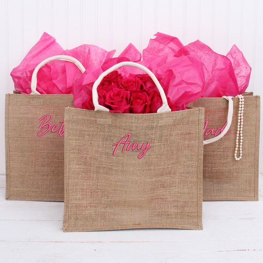 Embroidered Gift Bag, Personalized Jute Tote Bag For Gifts and More - Threadart.com
