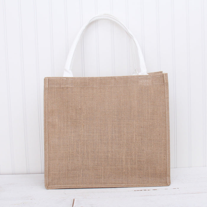 Personalized Jute Carryall Bag - Embroidered Two Color Shadow Block Monogram - Threadart.com