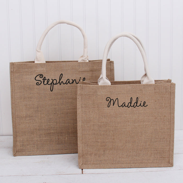 Embroidered Bag Set, Personalized Mommy and Me, Personalized Jute Tote Bag Set - Threadart.com