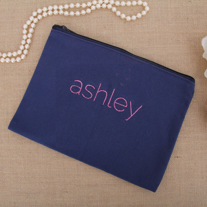 Personalized Canvas Zipper Pouch Bags With Embroidered Custom Text