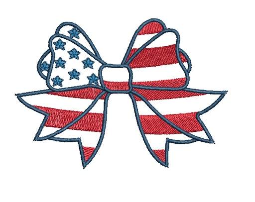 Patriotic Bow Machine Embroidery Design Single -  Monogramming  - Instant Download 9 Formats and 4 Sizes - Threadart.com