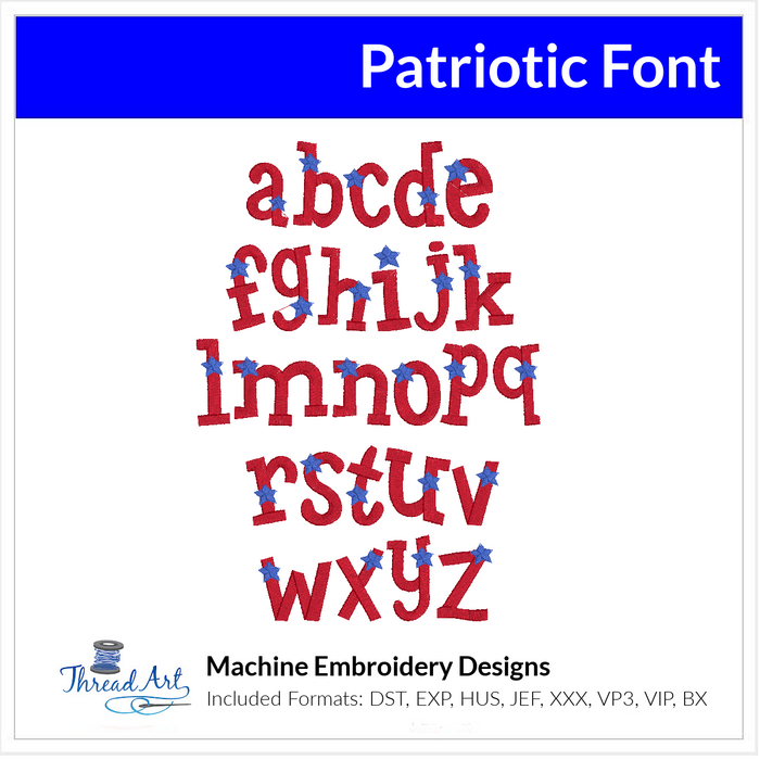 Patriotic Font Machine Embroidery Design Set -  Monogram Alphabet Letters BX Font - Download 9 Formats and 3 Sizes - Threadart.com
