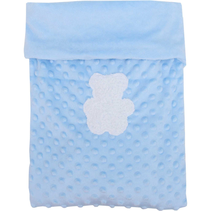 Personalized Baby Blanket With Bear - Soft Minky Blanket - White, Blue and Pink - Threadart.com