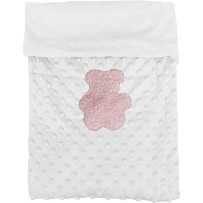 Personalized Baby Blanket With Bear - Soft Minky Blanket - White, Blue and Pink - Threadart.com