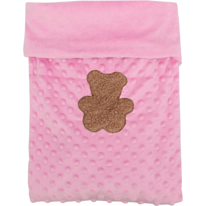 Personalized Baby Blanket With Bear - Soft Minky Blanket - White, Blue and Pink - Threadart.com