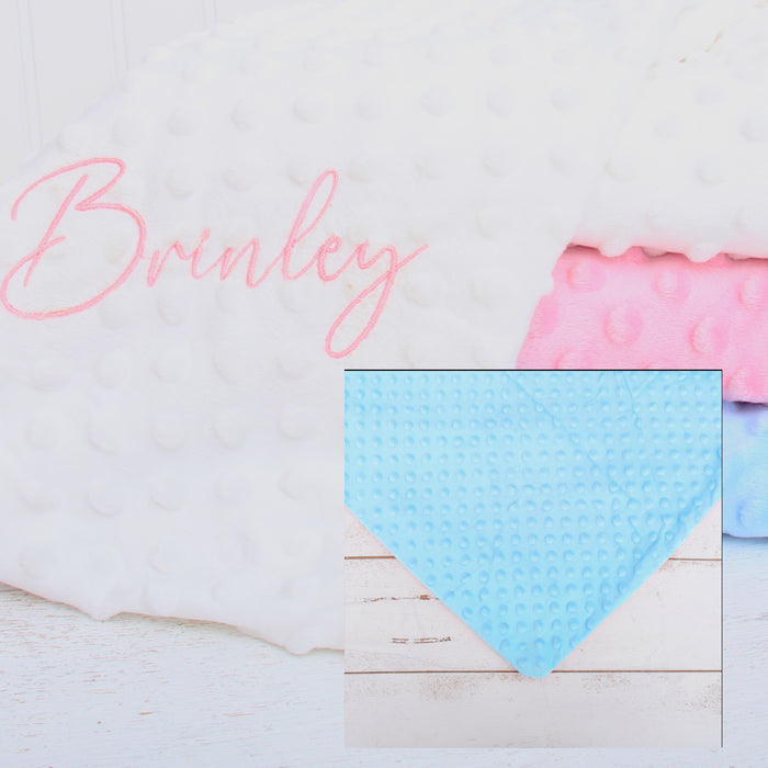 Personalized Baby Blanket - Soft Minky Blanket - White, Blue and Pink - Threadart.com