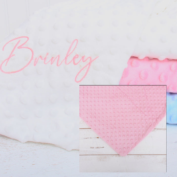 Personalized Baby Blanket - Soft Minky Blanket - White, Blue and Pink - Threadart.com