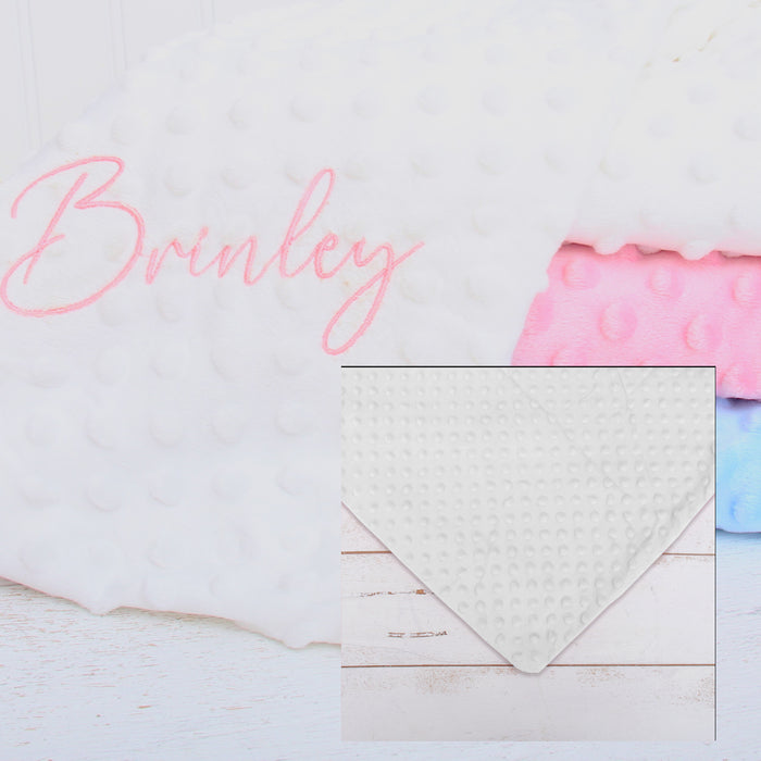 Personalized Baby Blanket - Soft Minky Blanket - White, Blue and Pink - Threadart.com