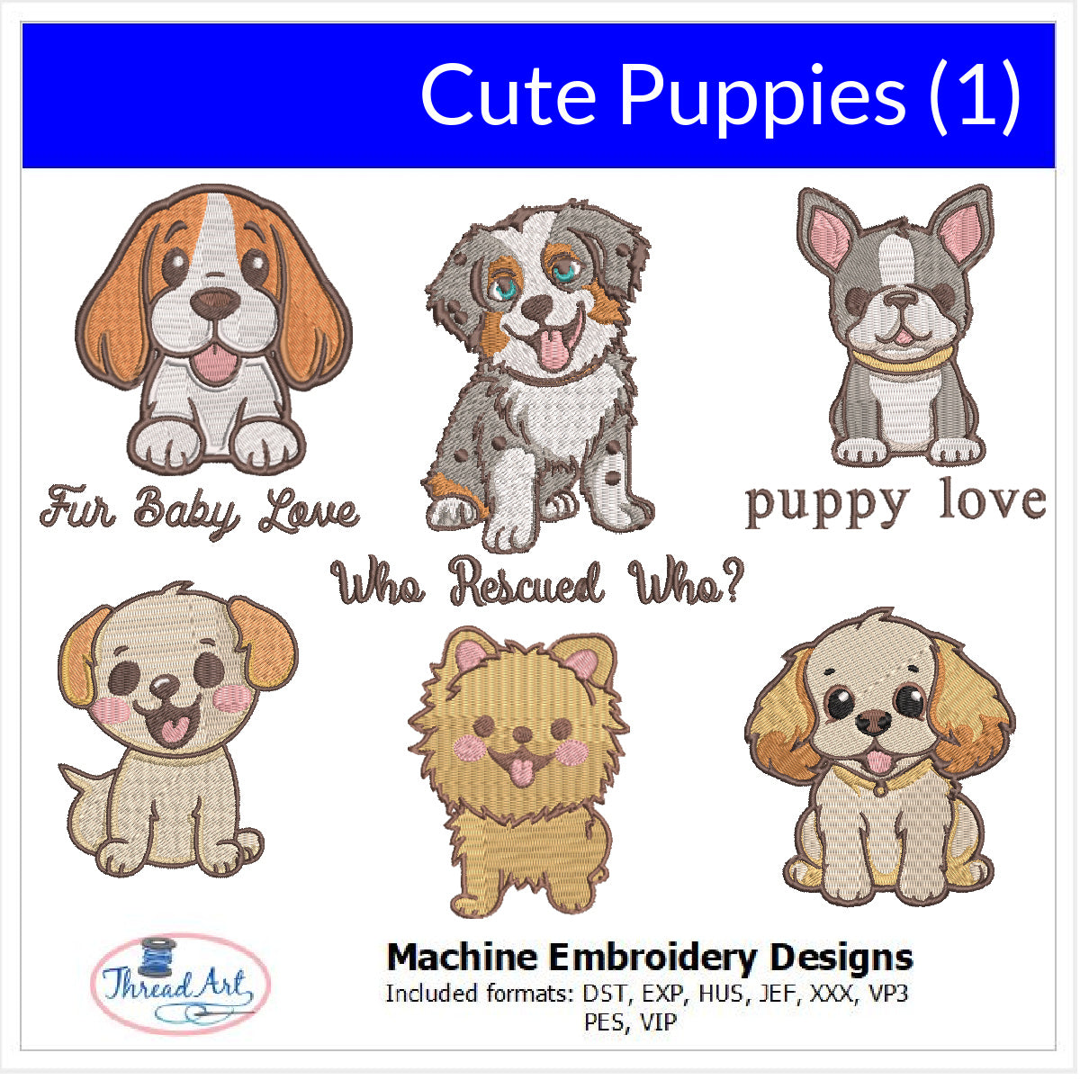 Machine Embroidery Designs - Cute Puppies (1) — Threadart.com