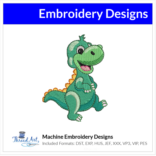 Cute Walking Dinosaur Embroidery Design Instant Download  - 3 Sizes - 8 Formats - ThreadArt - Threadart.com