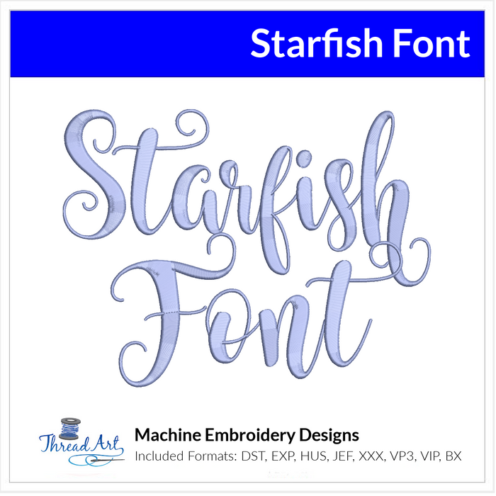 Starfish Font Machine Embroidery Design Set -  Whimsical Cursive Alphabet Letters BX Font - Download 9 Formats and 3 Sizes - Threadart.com