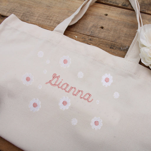 Personalized Embroidered Tote Bags with Flowers and Name or Phrase - Customized Monogrammed Embroidery Gifts Cotton Canvas Shopping - Threadart.com