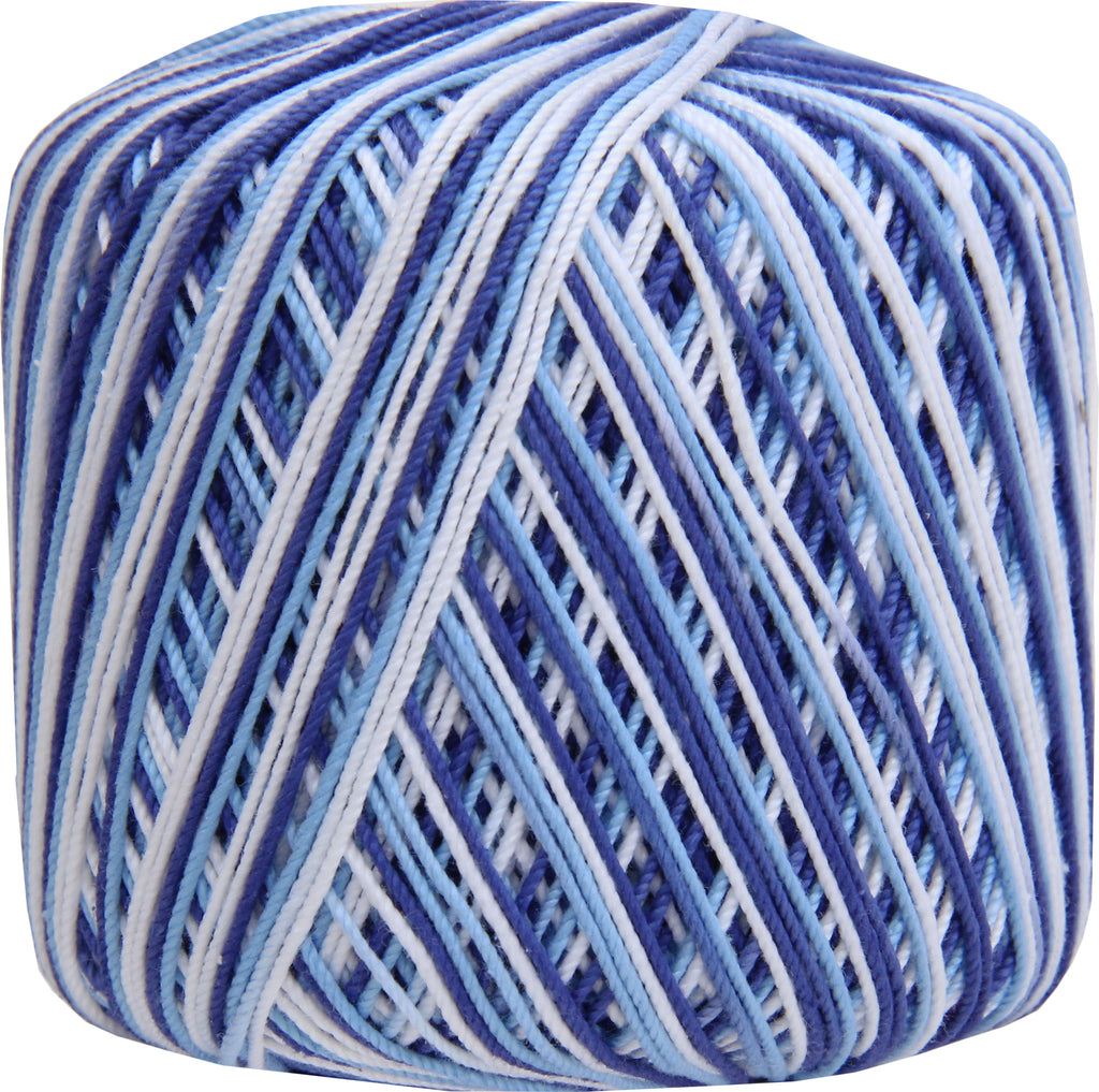 Multicolor Cotton Crochet Thread - Size 10 - Variegated Denim Blues - —