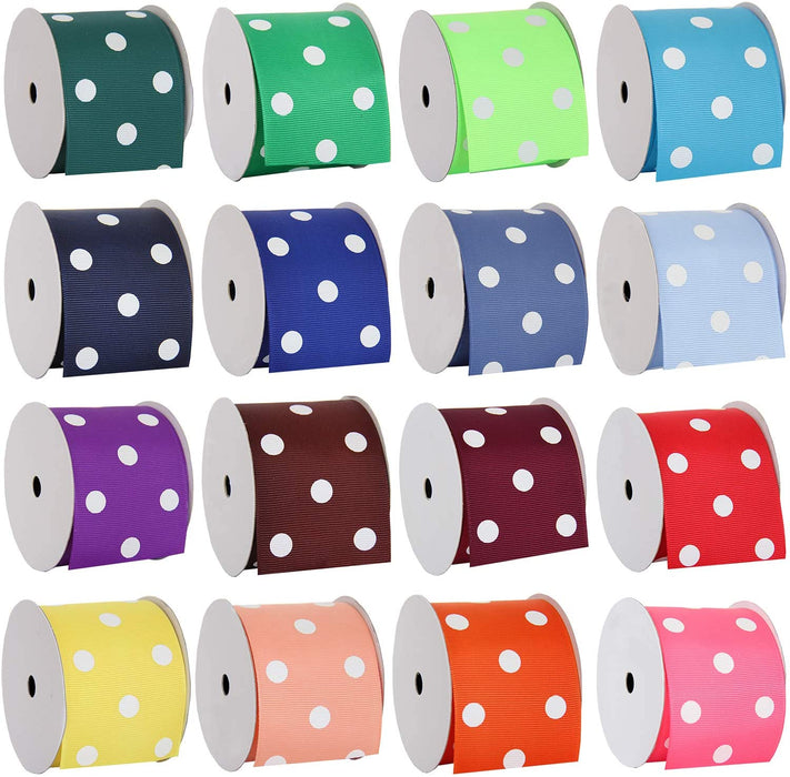 Grosgrain Dots Ribbon 2 1/4" - 5 Yards - Blue - Threadart.com