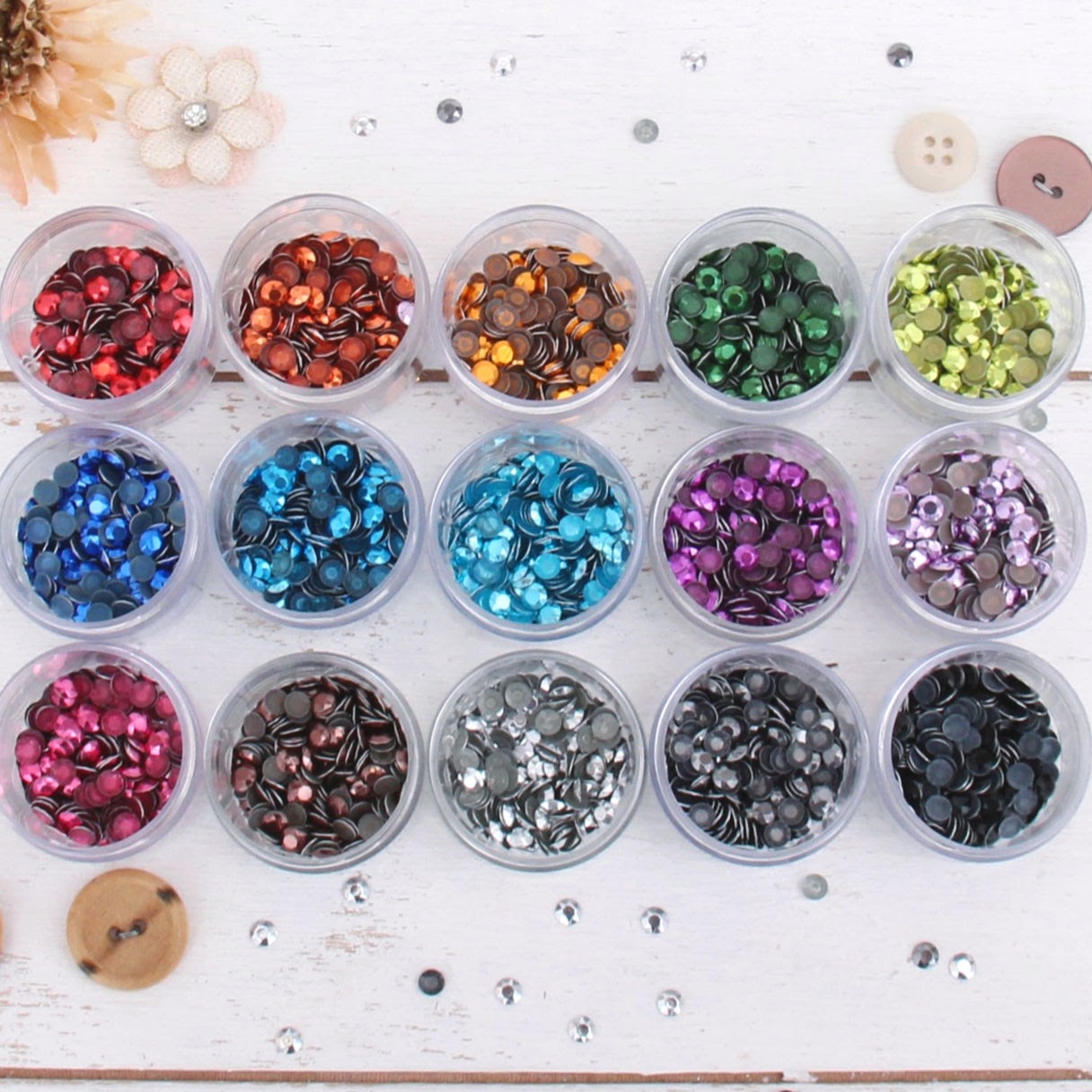 Hot Fix Metallic Rhinestones 4mm - 15 Color Set - Threadart.com